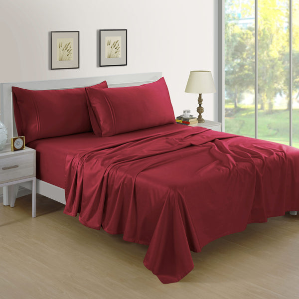 Plain Cotton Satin 400 TC Fitted Bedsheet - Maroon