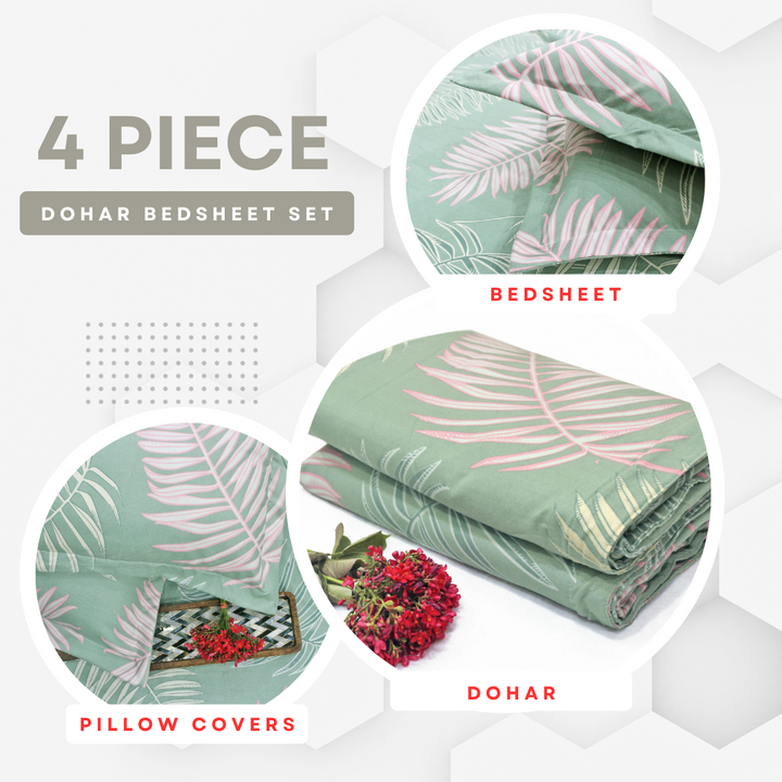 Green Festive Collection Floral Dohar Bedsheet Set (4 Pc) online in India