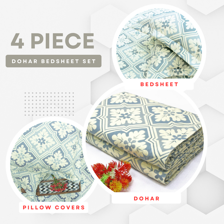 Multicolor Festive Collection Floral Dohar Bedsheet Set (4 Pc) online in India