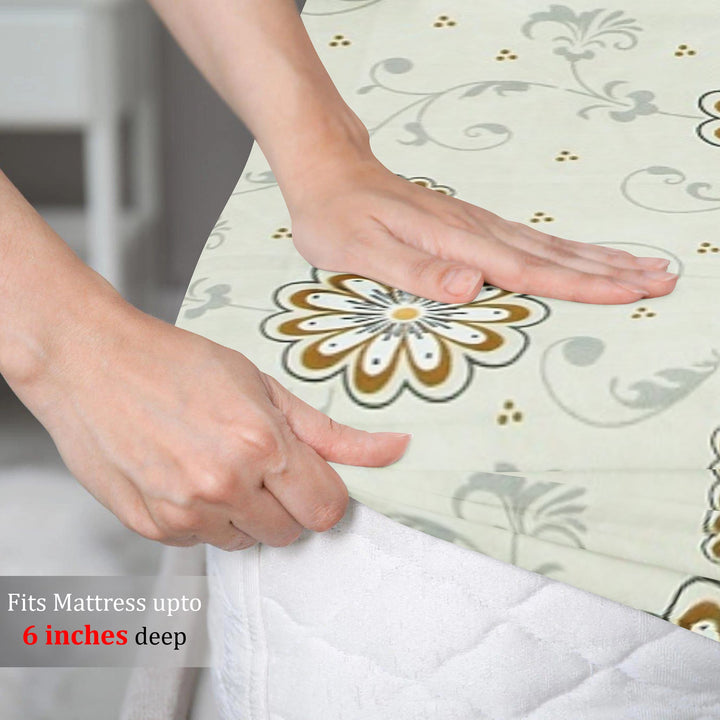 Beige Festive Collection Floral Dohar Bedsheet Set (4 Pc) online in India