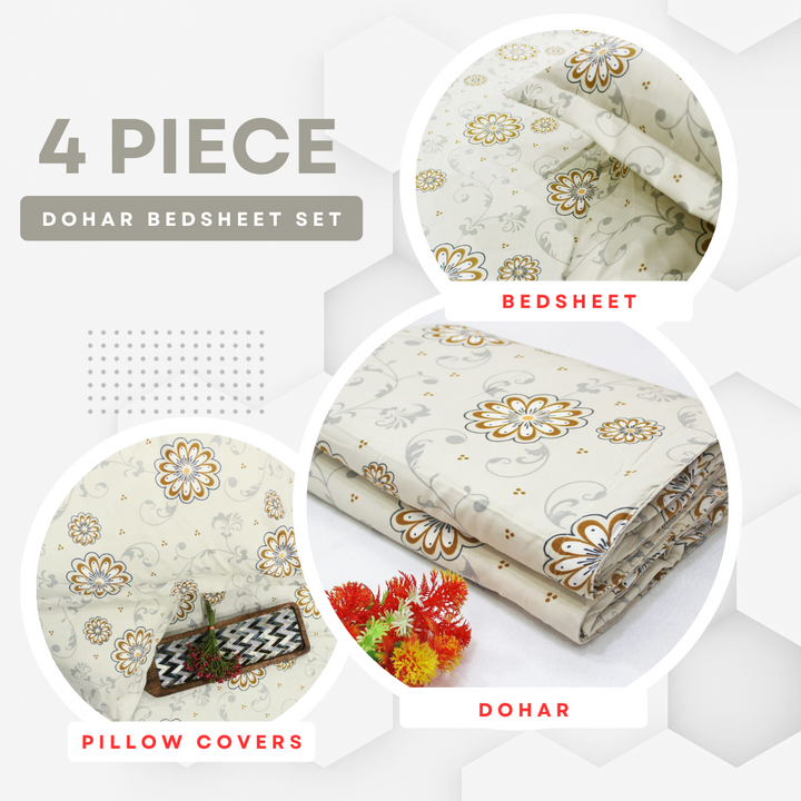 Beige Festive Collection Floral Dohar Bedsheet Set (4 Pc) online in India