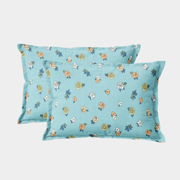 Printed Floral Set of 2 Pcs Pillow Cover - Aqua