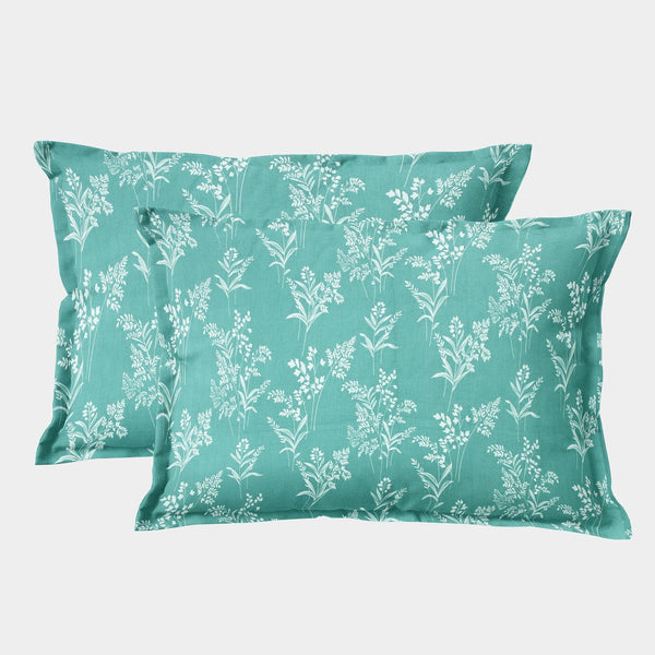 Printed Floral Set of 2 Pcs Pillow Cover - Aqua Green