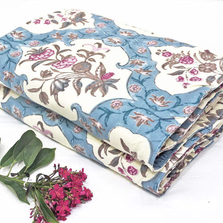 Blue Festive Collection Floral Dohar Bedsheet Set (4 Pc) online in India