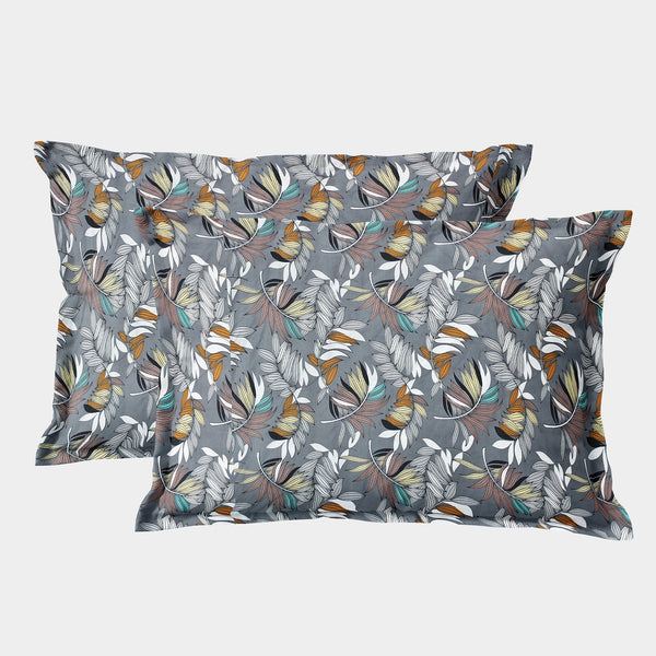 Printed Floral Set of 2 Pcs Pillow Cover - Grey