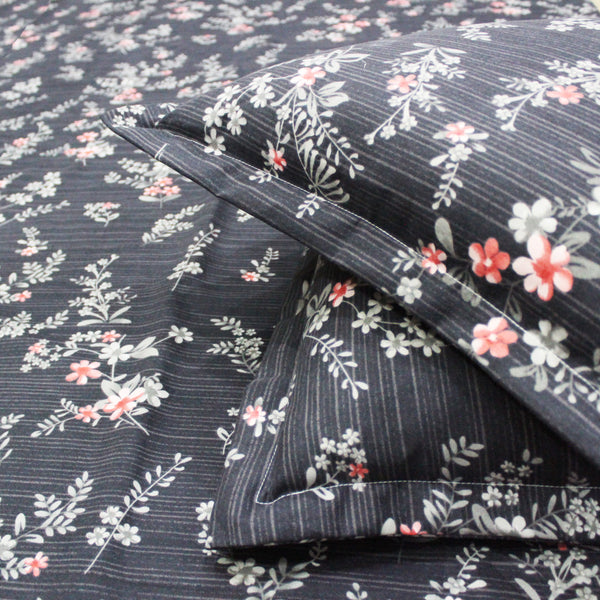 Floral 210 TC Fitted Bedsheet -  Black