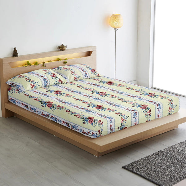 Floral 210 TC Fitted Bedsheet -  Multicolor