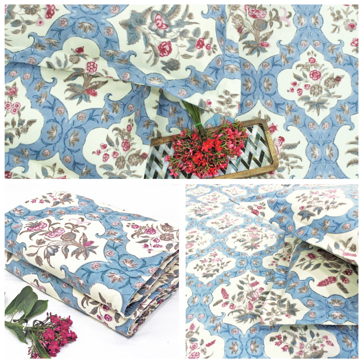 Blue Festive Collection Floral Dohar Bedsheet Set (4 Pc) online in India