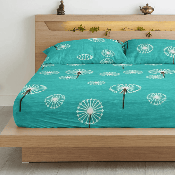 Floral 210 TC Flat bedsheet - Aqua