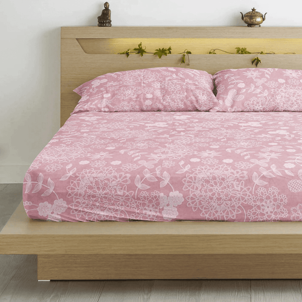 Floral 210 TC Flat bedsheet -  Peach