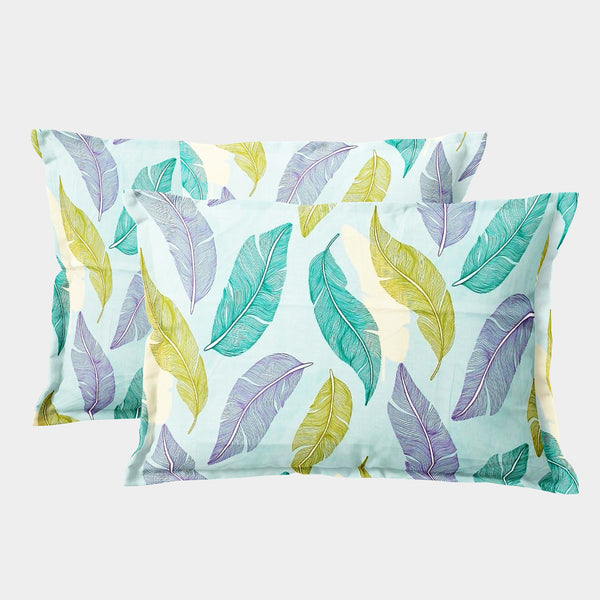 Printed Floral Set of 2 Pcs Pillow Cover - Aqua