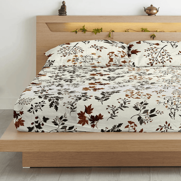 Floral 210 TC Flat bedsheet - Beige