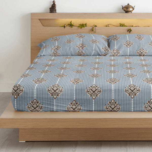 Damask 210 TC Flat Bedsheet -  Blue