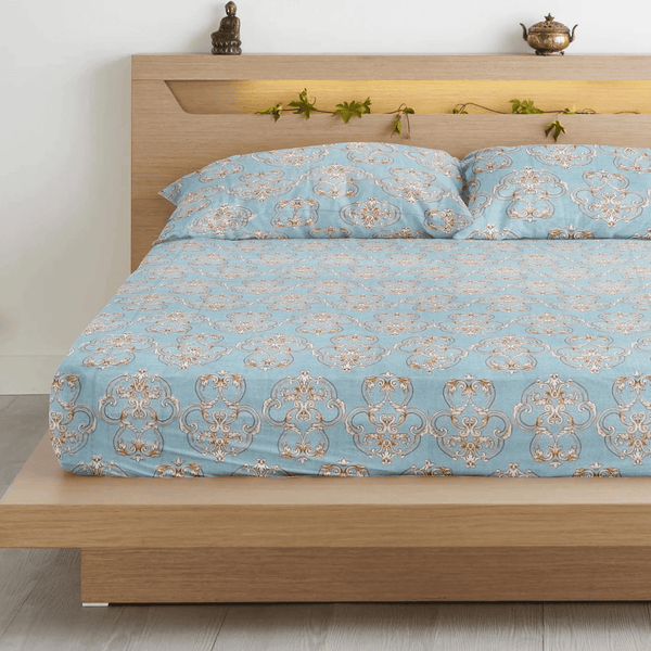 Damask 210 TC Flat Bedsheet -  Blue