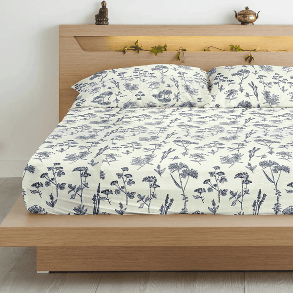 Floral 210 TC Flat bedsheet - Cream