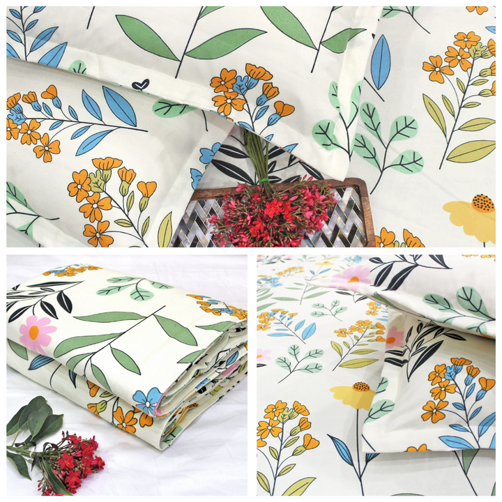 Cream Festive Collection Floral Dohar Bedsheet Set (4 Pc) online in India