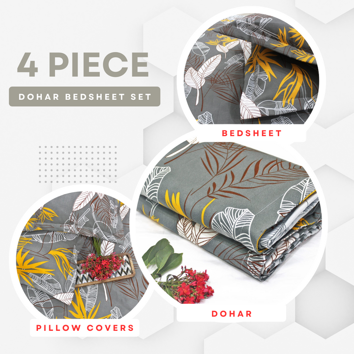 Grey Festive Collection Floral Dohar Bedsheet Set (4 Pc) online in India