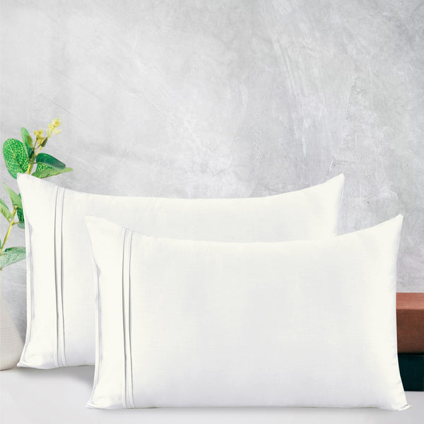 Cotton Satin 400 TC Designer Pillow Covers, White