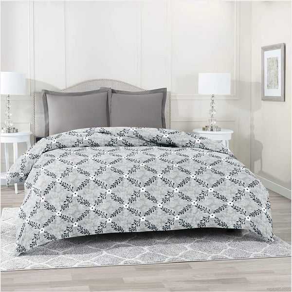 Printed Cotton 144 TC Duvet Cover - Grey