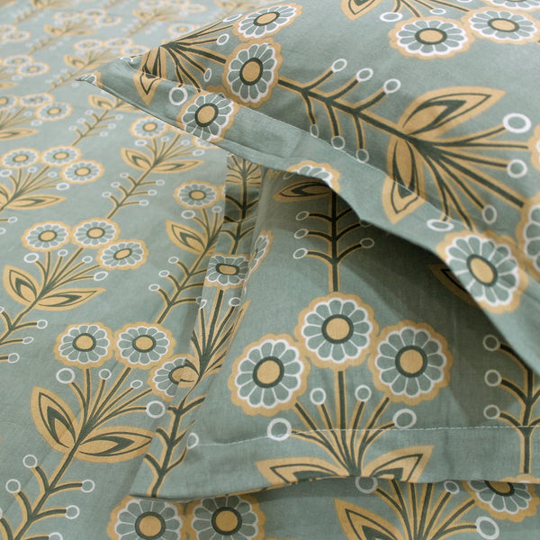 Printed Floral Cotton 144 TC Fitted Bedsheet - Green