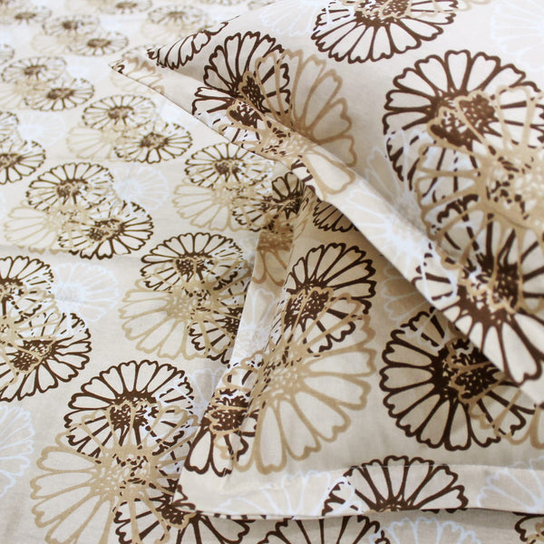 Printed Floral Cotton 144 TC Fitted Bedsheet - Brown