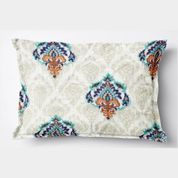 Printed Damask 2 Pcs Cotton Pillow Cover Set - Blue