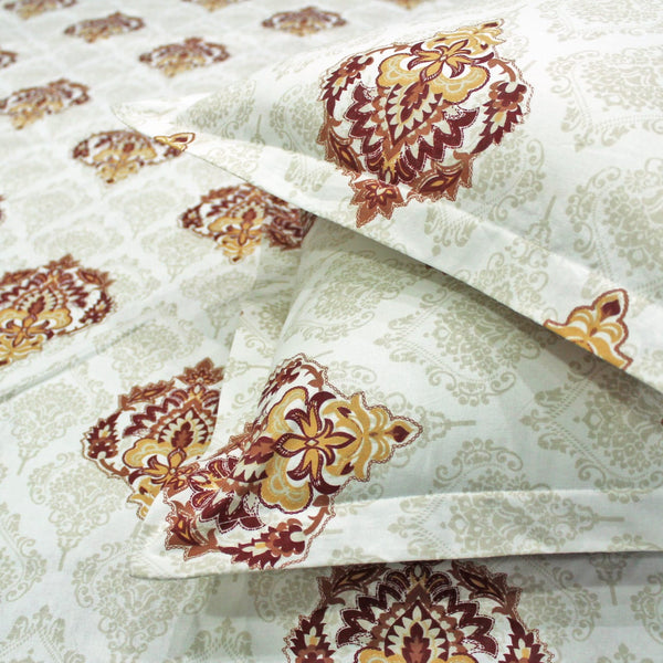 Printed Damask Cotton 144 TC Fitted Bedsheet - Maroon