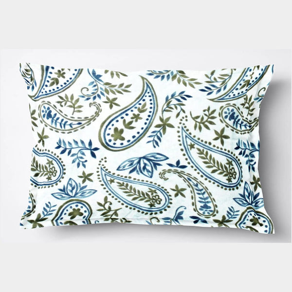 Printed Paisley 2 Pcs Cotton Pillow Cover Set - Blue