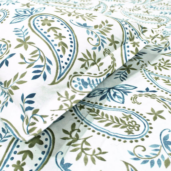 Printed Cotton Paisley 144 TC Bedsheet - Blue