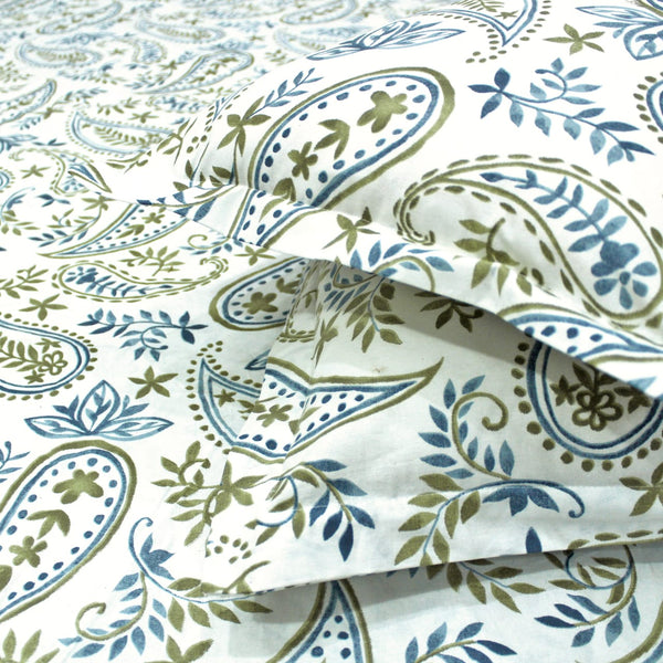 Printed Paisley Cotton 144 TC Fitted Bedsheet - Blue