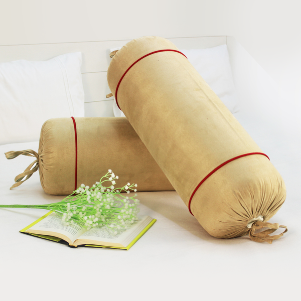 Imported Suede Polyester Velvety 2 Pcs Bolster Cover set - Beige