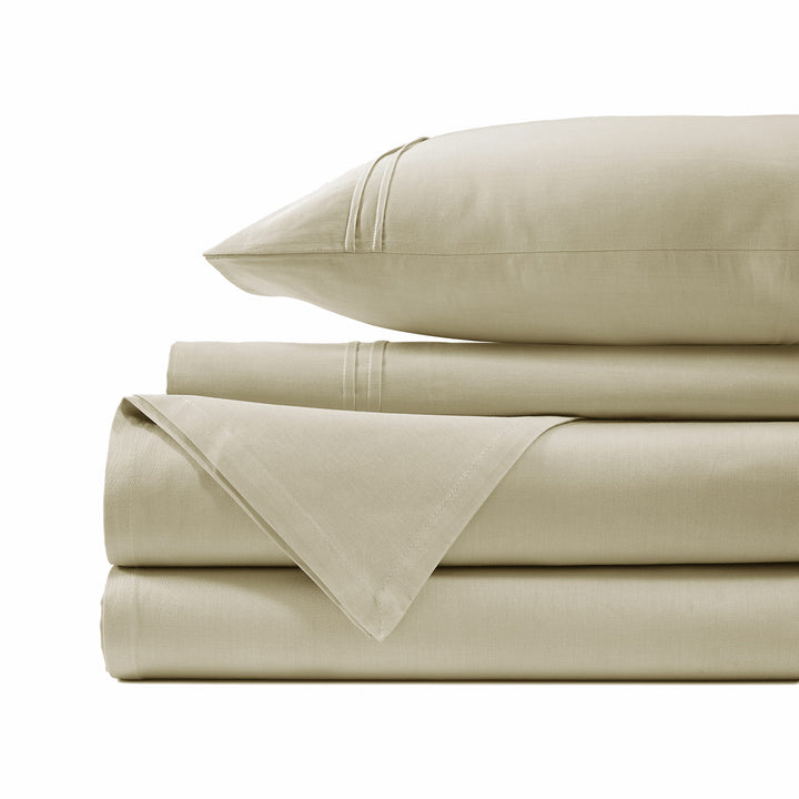 Soft Cotton Plain 400 TC Satin Fitted Bedsheet In Khaki At Best Prices