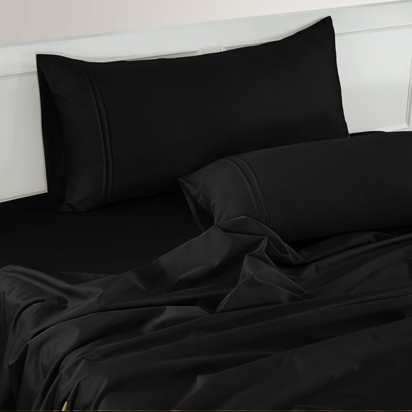 Plain 400 TC Cotton Satin Flat Bedsheet - Black