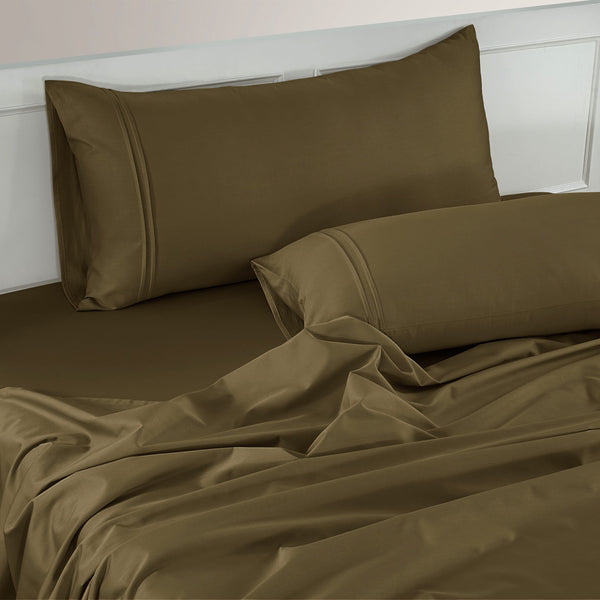 Plain 400 TC Cotton Satin Flat Bedsheet - Golden Brown