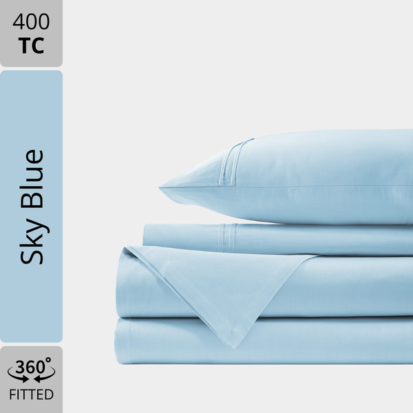 Plain Cotton Satin 400 TC Fitted Bedsheet - Sky