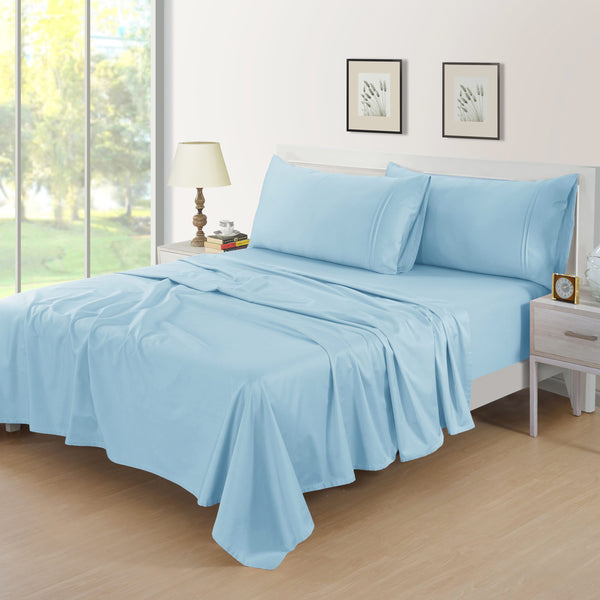 Plain 400 TC Cotton Satin Flat Bedsheet - Sky