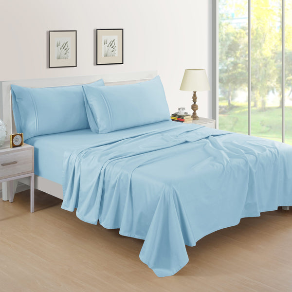 Plain Cotton Satin 400 TC Fitted Bedsheet - Sky