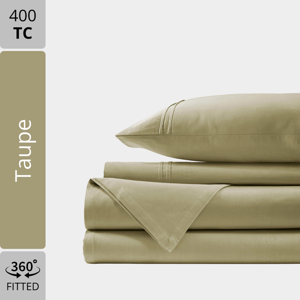 Plain Cotton Satin 400 TC Fitted Bedsheet - Taupe