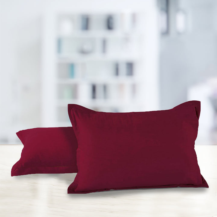 Soft 210 TC Plain Cotton Pillow Cover Set In Burgundy Online In India(2 Pcs)