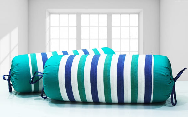 ALPHA Woven Cotton Stripes 2 Pcs Bolster Cover set - Aqua