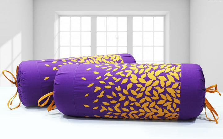 Soft Floral Print Cotton Bolster Cover Set online in Purple - 2Pcs