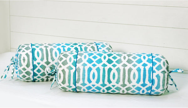 Printed Multicolor Funky Cotton 2 Pcs Bolster Cover set - Aqua