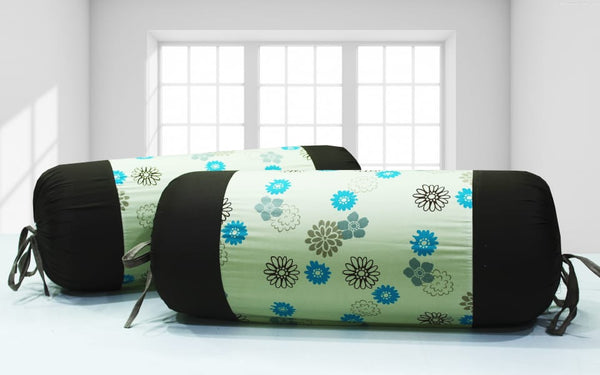 Printed  Floral Cotton 2 Pcs Bolster Cover set - Green