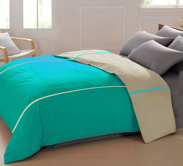 Soft Plain 210 Mercerised Cotton Duvet Cover In Aqua Green & Khaki Online At Best Prices