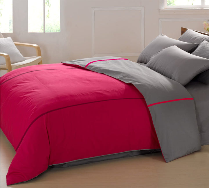 Soft Plain 210 Mercerised Cotton Duvet Cover In Magenta & Grey Online At Best Prices