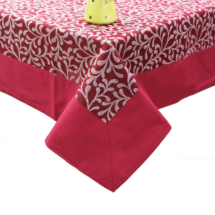 Alpha Maroon Woven Cotton Floral Table Cover(1 Pc) online in India