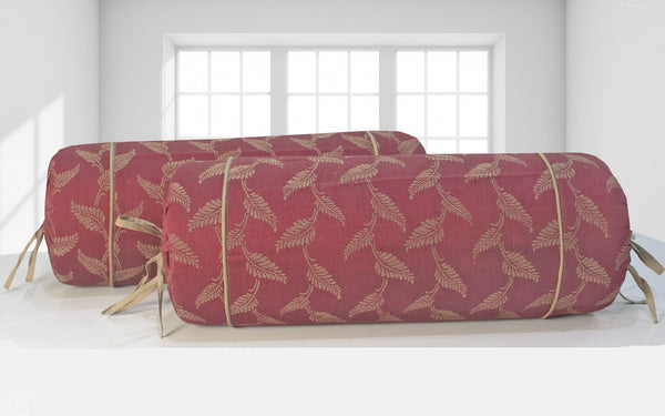 ALPHA Woven Cotton Floral 2 Pcs Bolster Cover set - Maroon