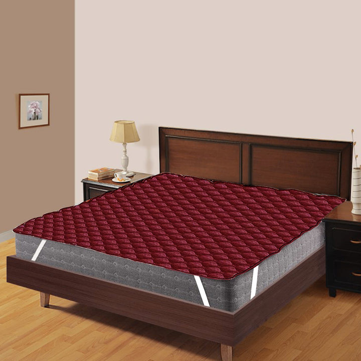 Maroon Elasticated Quilted Water Proof Mattress Protector online in India