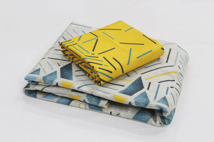 Soft Geometrical Print 250 TC Fitted Bedsheet In Blue At Best Prices