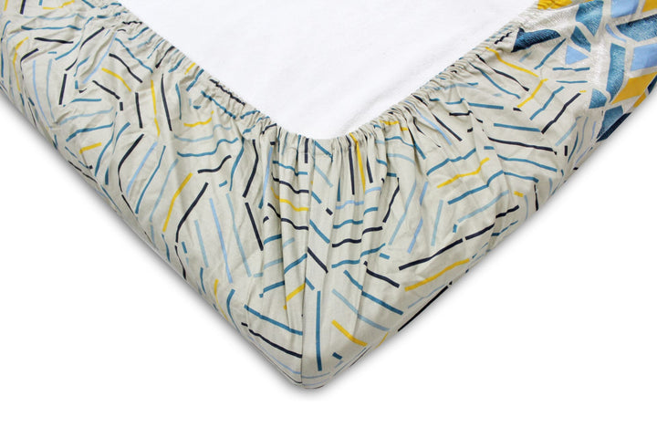 Soft Geometrical Print 250 TC Fitted Bedsheet In Blue At Best Prices